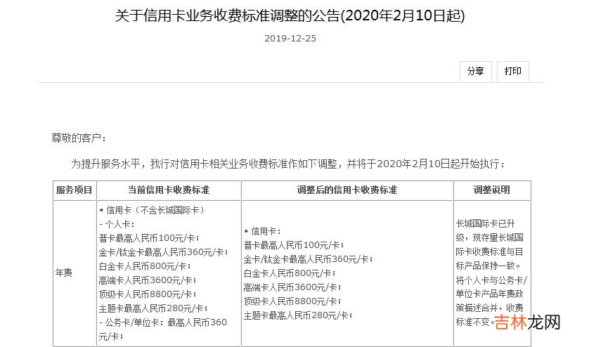 年费收费标准是这样的 中国银行信用卡年费多少钱一年