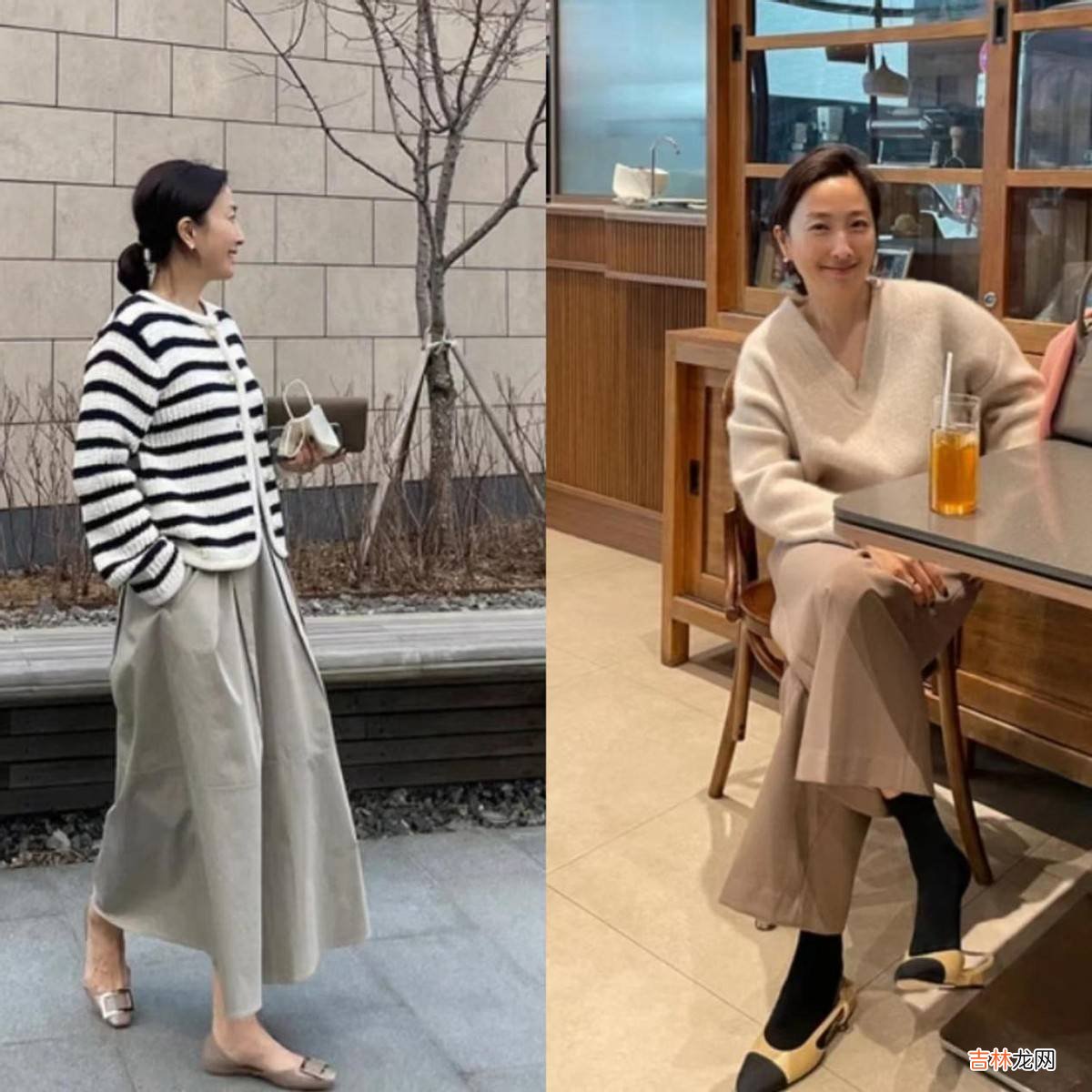 到了秋天,上了年纪的女人也要:裙不上膝、裤露足踝,到老都优雅