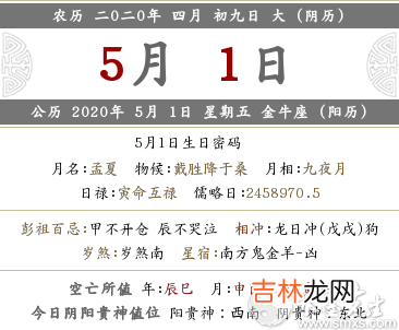 5.1劳动节 免费八字算命,2020年农历四月初九喜神之位查询！