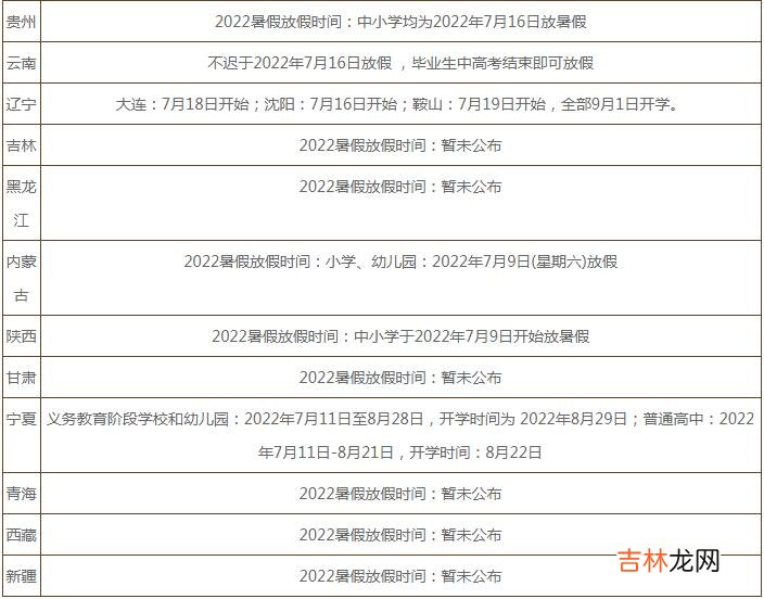 2022年中小学寒暑假放假安排时间表