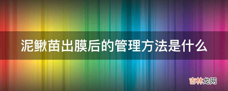 泥鳅苗出膜后的管理方法是什么?