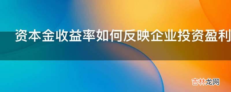 资本金收益率如何反映企业投资盈利能力?