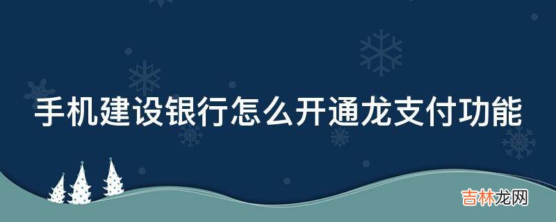 手机建设银行怎么开通龙支付功能?