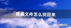 隐藏文件怎么找回来（电脑文件隐藏后怎么解除隐藏)