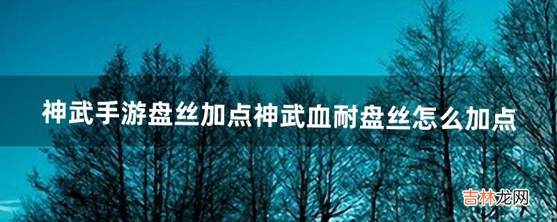 神武手游盘丝加点神武血耐盘丝怎么加点（神武手游盘丝怎么搭配)