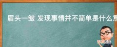 眉头一皱 发现事情并不简单是什么意思?