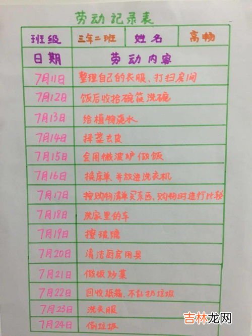 学生家务劳动记录表要怎么填写,小学生家务劳动表填写怎么写？