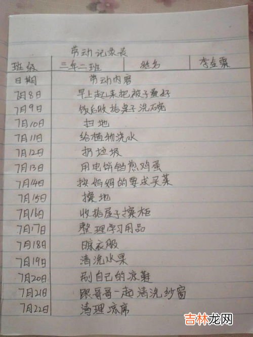 学生家务劳动记录表要怎么填写,小学生家务劳动表填写怎么写？